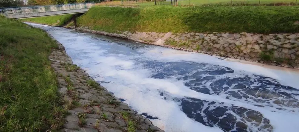 Nacyna w Rybniku zanieczyszczona. Do rzeki przedostała się biała substancja / fot. UM Rybnik